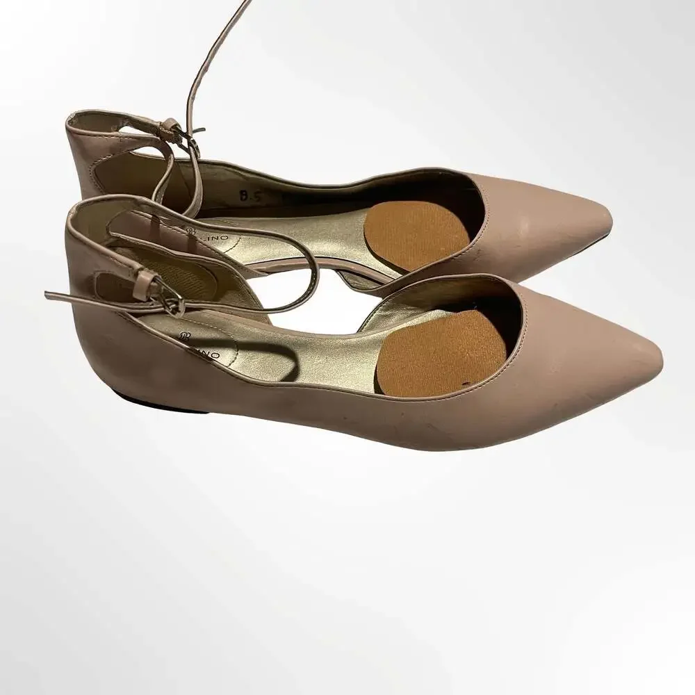 Bandolino Pointed Toe Ankle Strap Flat Shoes in Beige